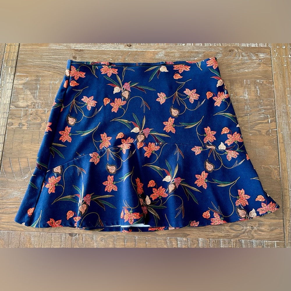 Loft Floral Navy Skirt, Size Large